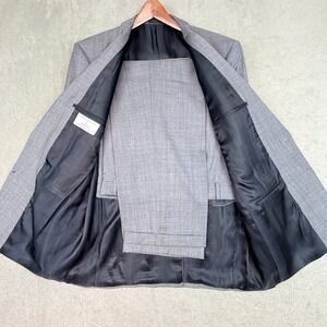 Vtg Louis Roth 2pc Suit Mens Sz 42R Light Gray w/Plaid Silhouette Pants 38x28.5